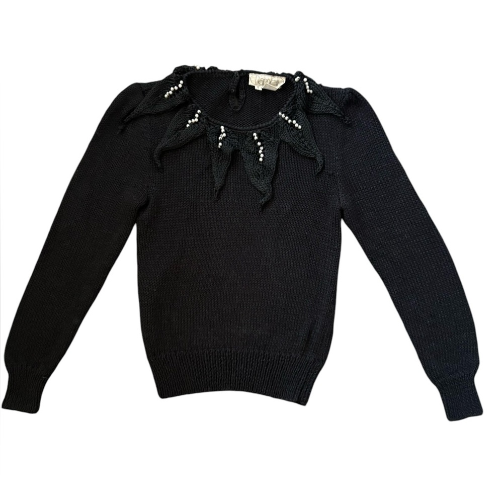 Nannell Vintage 80s Peals  Hand Knit Sweater Black Size Small